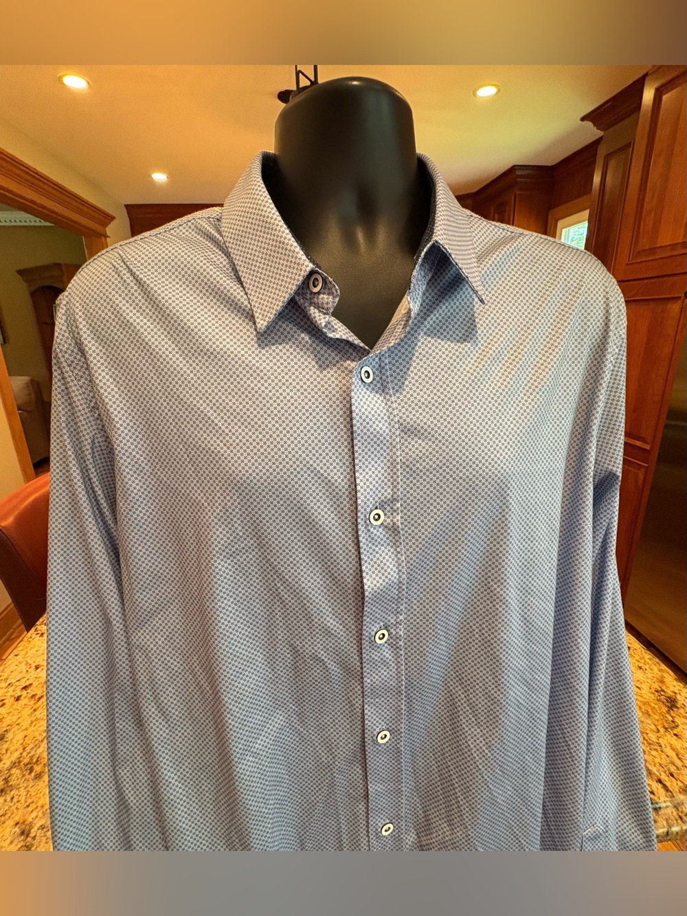 Buttercloth Men's button front Shirt. Sharp blue micro pattern. XLT